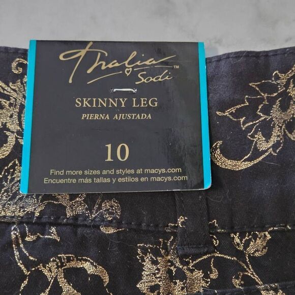 ​NWT Thalia Sodi Gold Metallic Floral Skinny Pants Black Size 10 - Picture 4 of 5